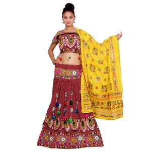 Red Lehenga Choli Dupatta Set Belly Dance Dress Indian Ethnic Handmade for Women. image 1