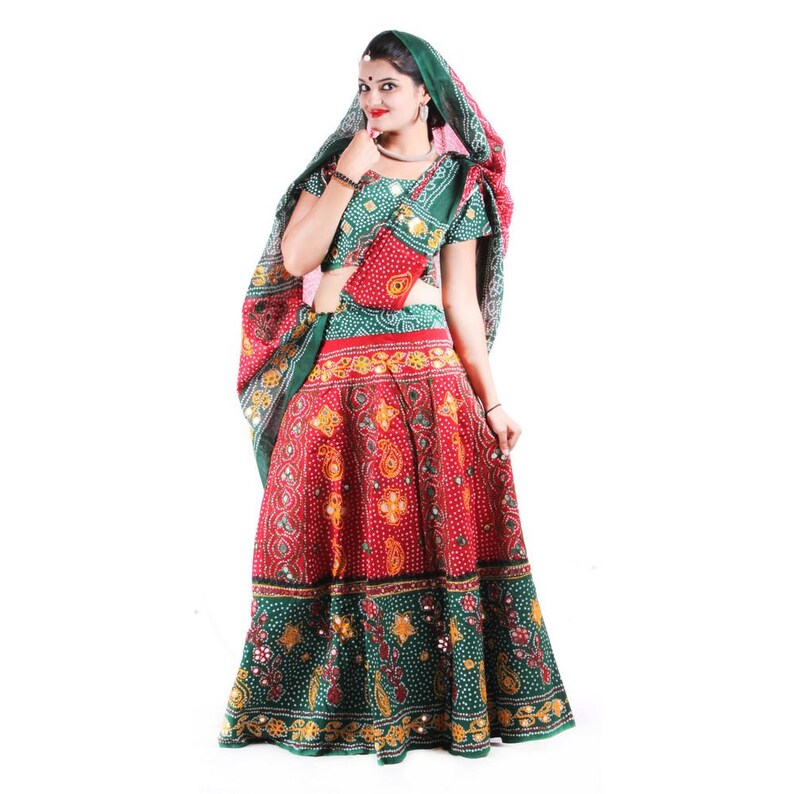 green gown with red dupatta