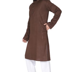 Organic Cotton Long Kurta for Men: Indian Wedding Outfit Coffee Brown