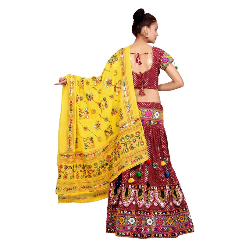 Red Lehenga Choli Dupatta Set Belly Dance Dress Indian Ethnic Handmade for Women. image 4