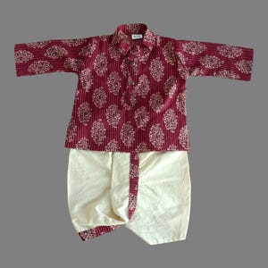 Maroon handmade Boys Festive Outfit - organic Katha Work Kurta pajama, birthday gift, Diwali Gift, Traditional Ethnic Wear