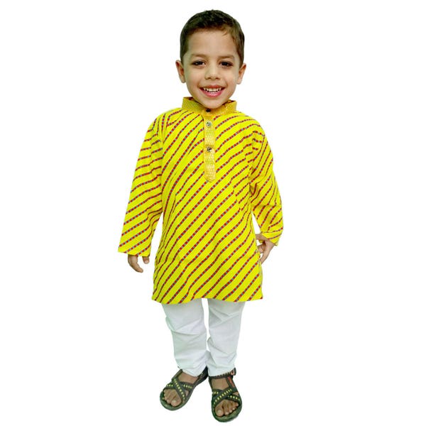 Kids Kurta pajama, Jaipuri Lehariya Print,Hand Print,Khadi Print,Traditional Ethnic Dress For Boy's