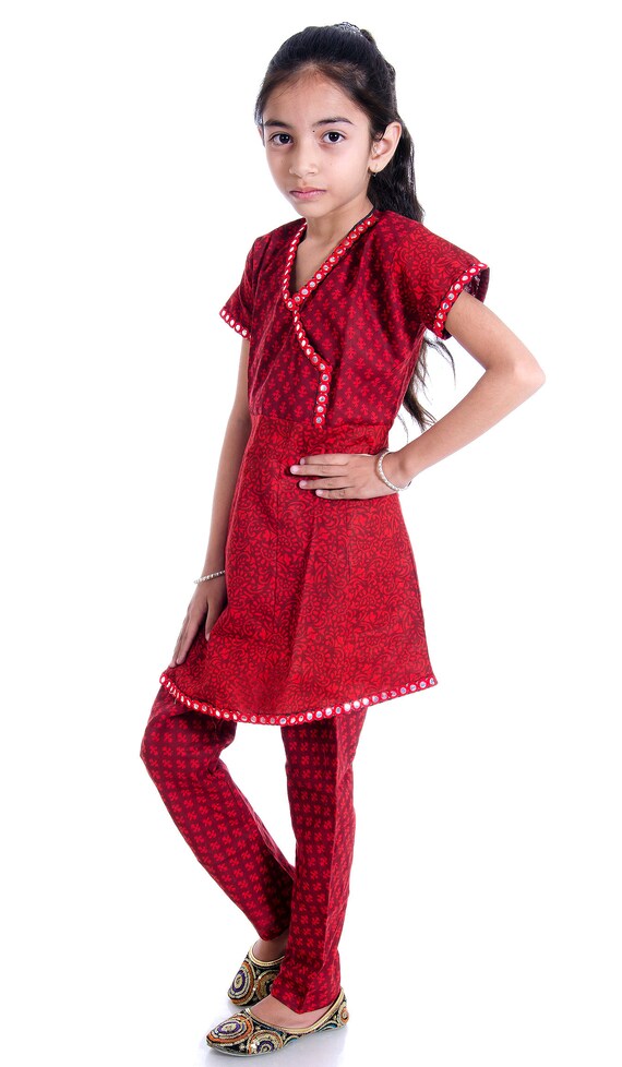 Girl's Wear Kurta Pajama Indian Kid's Ethnic Dress 100 % Cotton Anarkali Suit 