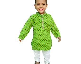 Conjunto de pijama kurta con estampado khadi hecho a mano: ropa étnica india para bebés varones