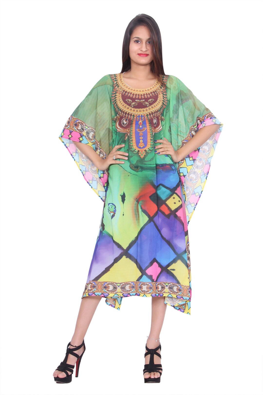Colorful Kaftan – Silk Kimono Night Dress Poncho Maternity