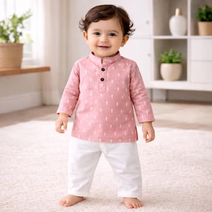 Handmade Pale Pink sparkle Block Print Kurta Pajama – Indian Baby Boys Outfit