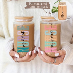 Nurse Gift, Personalized nurse gifts, Glass Tumbler, Custom Nurse gifts, Iced Coffee Glass, Glass Can Cup, Trendy Cup, Gift For Her, Nurse