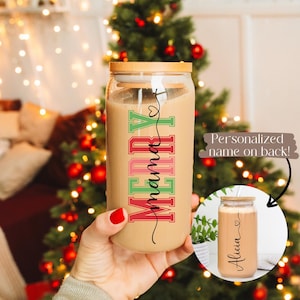 Christmas Glass Tumbler, Personalized Christmas Coffee Mug, Christmas Gifts, Christmas Iced Coffee Glass, Merry Mama, Hot Chocolate Mug