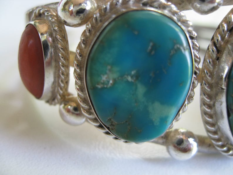 sterling silver Vintage turquoise and coral cuff