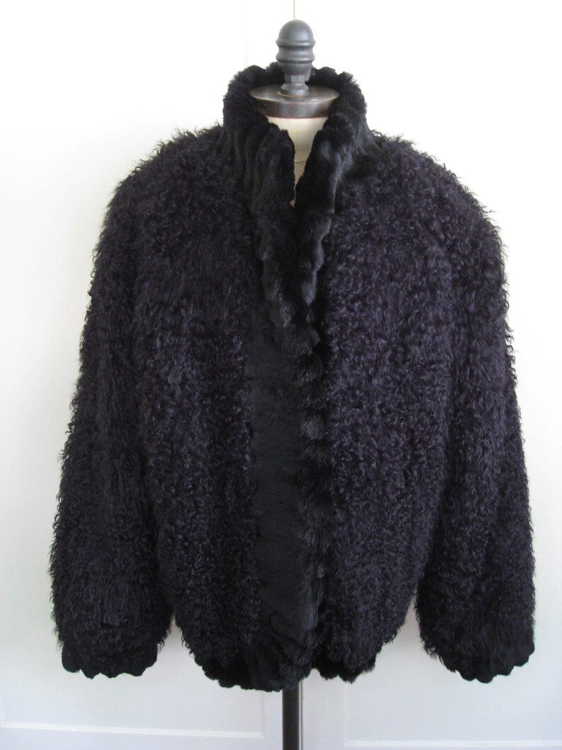 Real Black Tibetan Curly Lamb Fur Coat with sheared Rabbit Fur | Etsy
