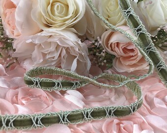 7mm x 2 yards All Rayon Made in Switzerland White Peach and Green Floral Vintage Trim