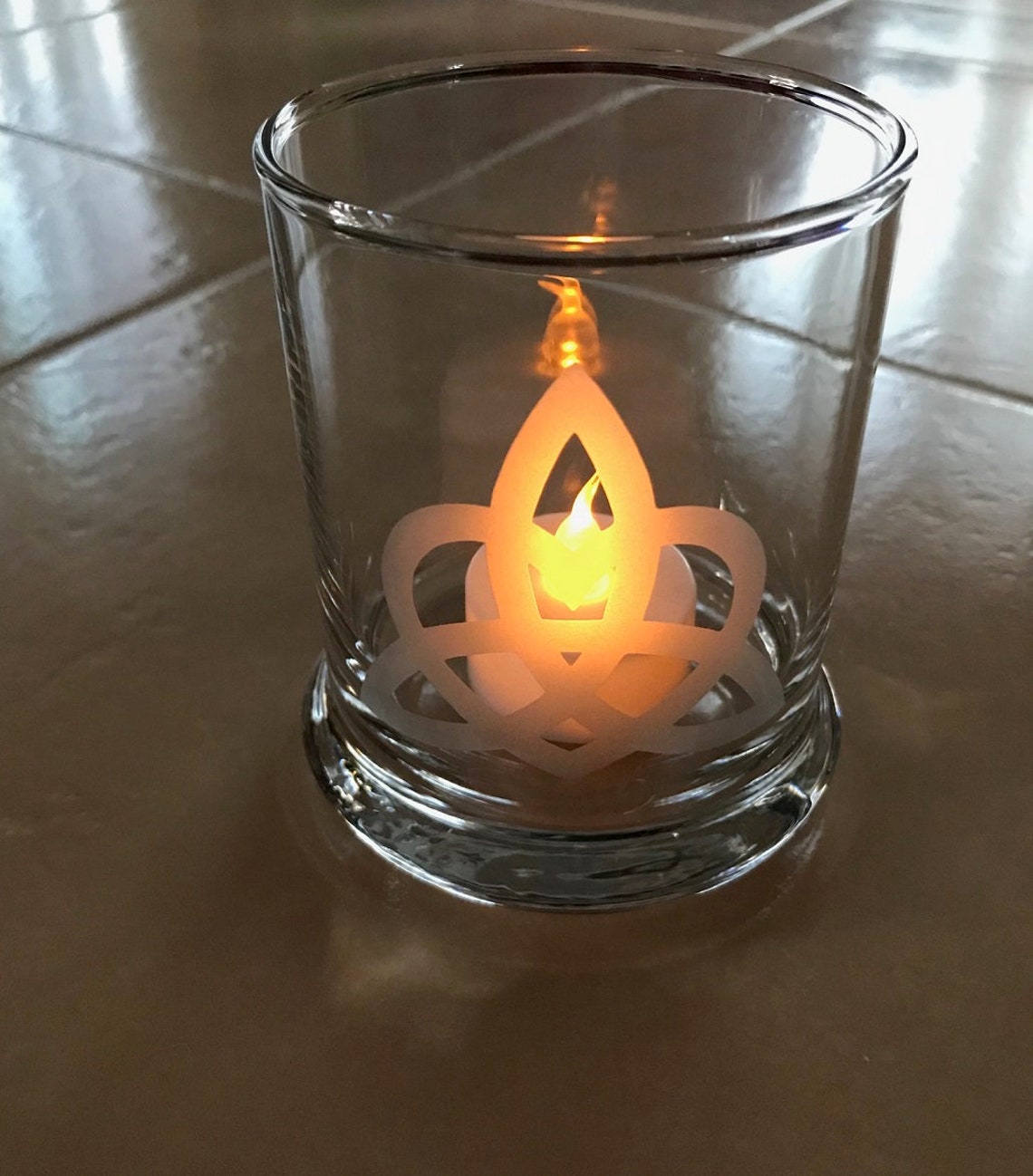Celtic Candle Holder Irish Trinity Knot Heart Etched Glass Etsy