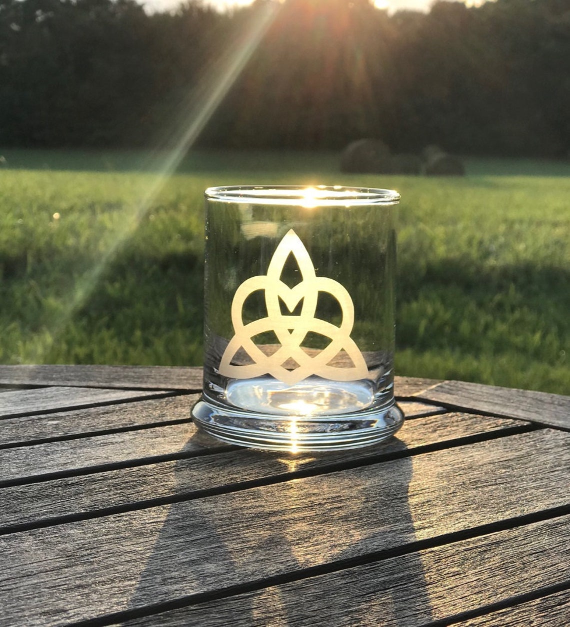 Celtic Candle Holder Irish Trinity Knot Heart Etched Glass Etsy