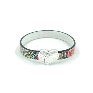 Handmade Colorful Leather Bracelet with Heart Magnetic Clasp, Heart Leather Bracelet, leather bracelet for women, gift for women