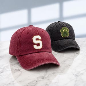 Chenille Patch Cap Personalized Gift for Women Summer Hat Bridesmaid Gifts Friends Custom Initial Embroidered Letter Monogram Vintage Washed