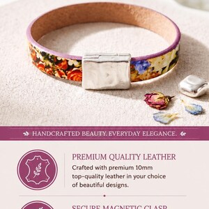 Pulsera magnética de cuero, diseño artesanal, brazalete llamativo, cierre de zamak, joyería de estilo minimalista, accesorio para el día a día, pulsera colorida de calidad. imagen 8