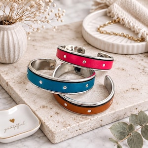Leather Cuff Bracelet for Women Gift Idea Handmade Jewelry Boho Style Statement Piece Bangle Studded Design Wrist Cuff for Women Leather