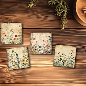 Vintage Wildflower Coasters: Handcrafted Floral MDF Coaster Set