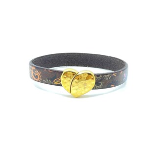 Colorful Floral Leather Bracelet with Shiny Gold Heart Magnetic Clasp, Heart Leather Bracelet, bracelet for women, Gifts for women