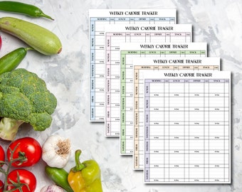 Weekly Calorie Tracker Digital Print, Printable Diet Tracker, Food Tracker, Diet Plan Worksheets, Diet Success Plan, Calorie Diet Calendar