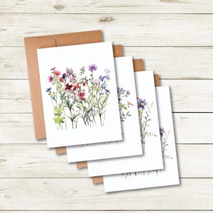 Wildflower Note Cards: Floral Stationery Set with Kraft Envelopes
