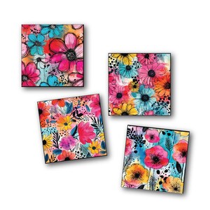 Handmade Coasters Bright Design Contemporary Floral Pattern Perfect Housewarming Present Hostess Gift Colorful Home Addition Coffee Table Accessory Dining Room Essential Furniture Protection Piece Vibrant Colors Stylish Home Decor Quality