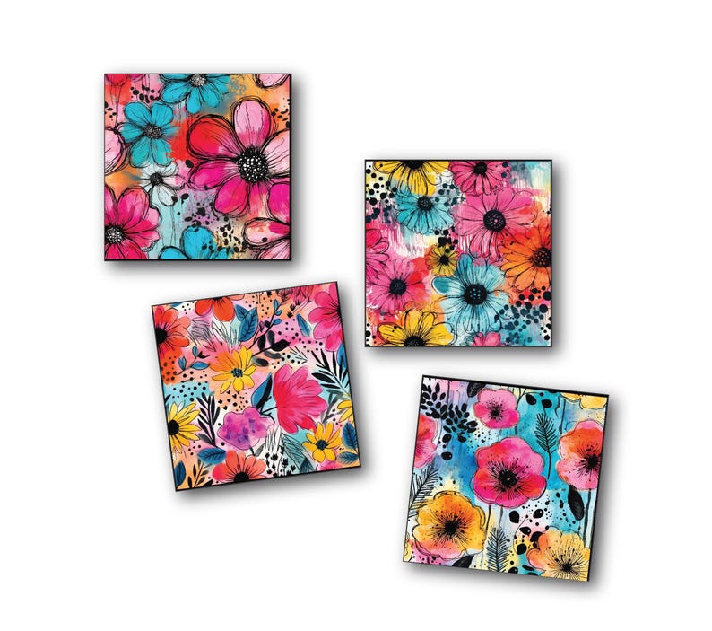 Handmade Coasters Bright Design Contemporary Floral Pattern Perfect Housewarming Present Hostess Gift Colorful Home Addition Coffee Table Accessory Dining Room Essential Furniture Protection Piece Vibrant Colors Stylish Home Decor Quality