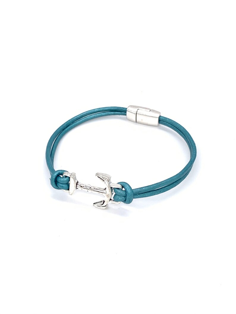 Unisex Leather Anchor Charm Bracelet, Unisex Leather Bracelet With