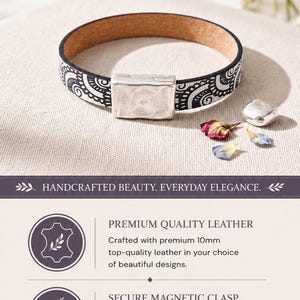 Pulsera magnética de cuero, diseño artesanal, brazalete llamativo, cierre de zamak, joyería de estilo minimalista, accesorio para el día a día, pulsera colorida de calidad. imagen 10