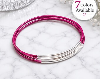 Leather Silver Bangle Bracelets Bohemian Wrist Accessory Handmade Cuff Minimalist Design Artisan Jewelry Stackable Leather Casual Style Boho