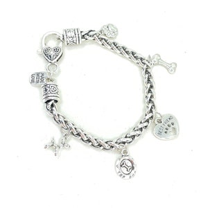 Handcrafted Dog Charm Bracelet: Antique Silver Braided Alloy, Pet Lover Gift