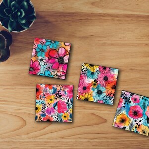 Floral Coaster Set Handmade Coasters Bright Design Modern Aesthetic Table Protection Furniture Piece Decorative Accessory Coffee Gift Idea image 8
