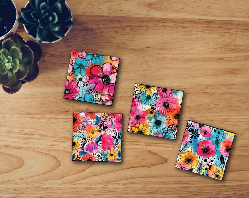 Floral Coaster Set Handmade Coasters Bright Design Modern Aesthetic Table Protection Furniture Piece Decorative Accessory Coffee Gift Idea image 8