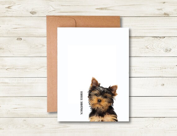 Yorkshire Terrier Card Blank Notecard Dog Illustration Artistic Design Premium Cardstock Stationery Set Kraft Envelope Greeting Card Terrier