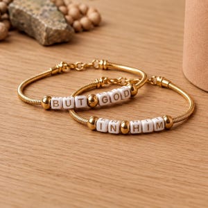 Christian Bracelet Gold Faith Jewelry Women Religious Scripture Word Chain Inspirational Gift Personalized Adjustable Beaded Prayer Verse