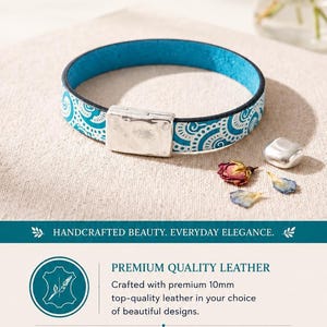 Pulsera magnética de cuero, diseño artesanal, brazalete llamativo, cierre de zamak, joyería de estilo minimalista, accesorio para el día a día, pulsera colorida de calidad. imagen 9