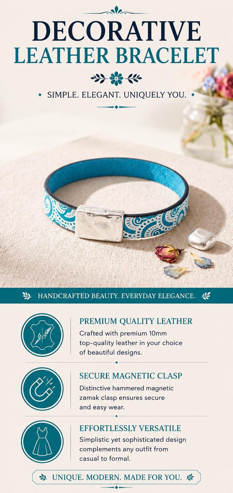 Pulsera magnética de cuero, diseño artesanal, brazalete llamativo, cierre de zamak, joyería de estilo minimalista, accesorio para el día a día, pulsera colorida de calidad. imagen 9