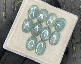 Aqua Kyanite Smooth Flat back Lot Oval Shape Fine Quality 8X12 MM- 10 Pieces, Glossy Aqua Kyanite Flat back For Jewelry Making.