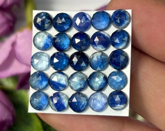 Blue Kyanite Faceted Cabochon: Rose Cut Round Gemstone (6mm)