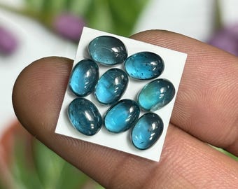 Teal Moss Kyanite Cabochons (5x7mm, 8 Pcs) - Natural Gemstone Lot