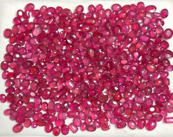 Faceted Glass-Filled Ruby Gemstones, Mixed Oval Loose Stones (5x7-12x14mm)
