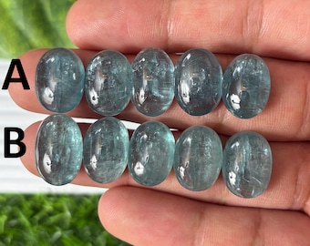 Aqua Kyanite Cabochon: Natural Oval Gemstone for Jewelry Making