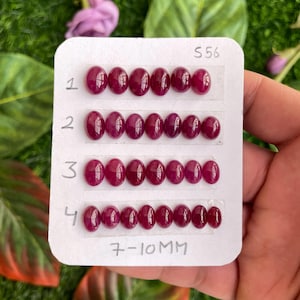 Glossy Ruby Cabochon Strips: 7-10mm Flat Back Gemstones
