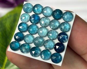 Neon Kyanite Rose Cut 6mm Round Faceted Cabochon, Loose Natural Gemstone, Round Cut Neon Kyanite for Jewelry Making Supplies
