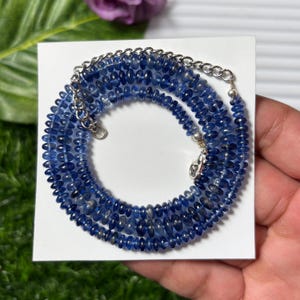 Natural Blue Kyanite Beaded Necklace,4-6 MM Blue Kyanite Smooth Rondelle Beads,20&quot;Inch Blue Kyanite Necklace,Blue kyanite handmade Necklace