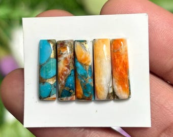 Spiny Oyster Turquoise Copper Cushion Cabochons (5x17mm), Jewelry Making Gemstone Supply