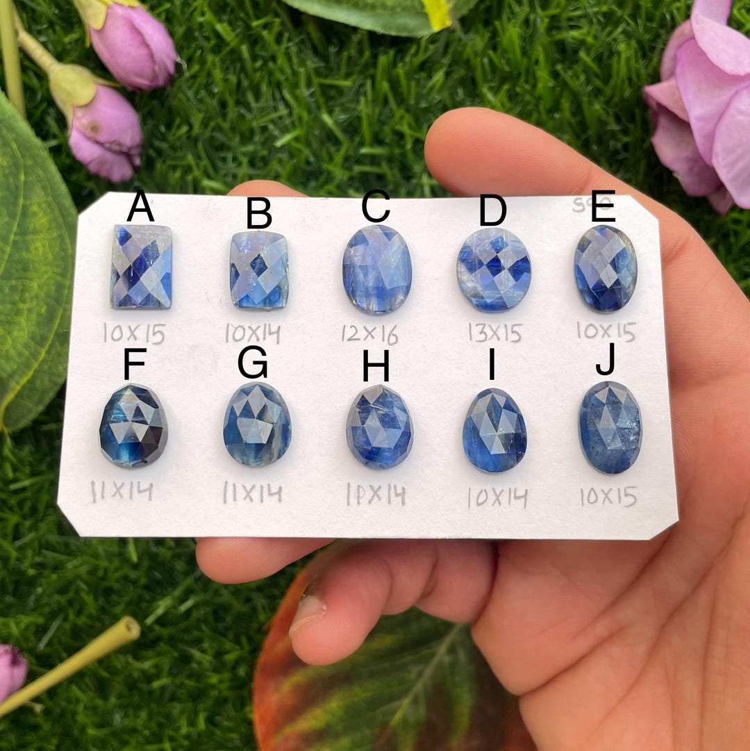 thumbnail image 2 of Natural Blue Kyanite Gemstone Oval Flatback Spacer Beads – 10x14mm, 1mm Hole – For Jewelry Making 2 of 3