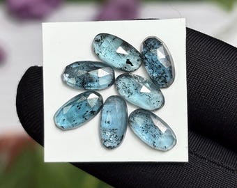 Teal Moss Kyanite Oval Rose Cut Gemstones, 7 Pieces 5x10mm Natural Kyanite Jewelry Making Supplies