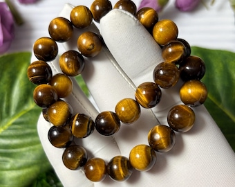 Natural Tiger Eye Gemstone Beaded Bracelet – Unisex Healing Crystal Jewelry