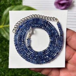 Natural Blue Kyanite Beaded Necklace,4-4.5 MM Blue Kyanite Faceted Rondelle Beads,20&quot;Inch Blue Kyanite Necklace,kyanite handmade Necklace